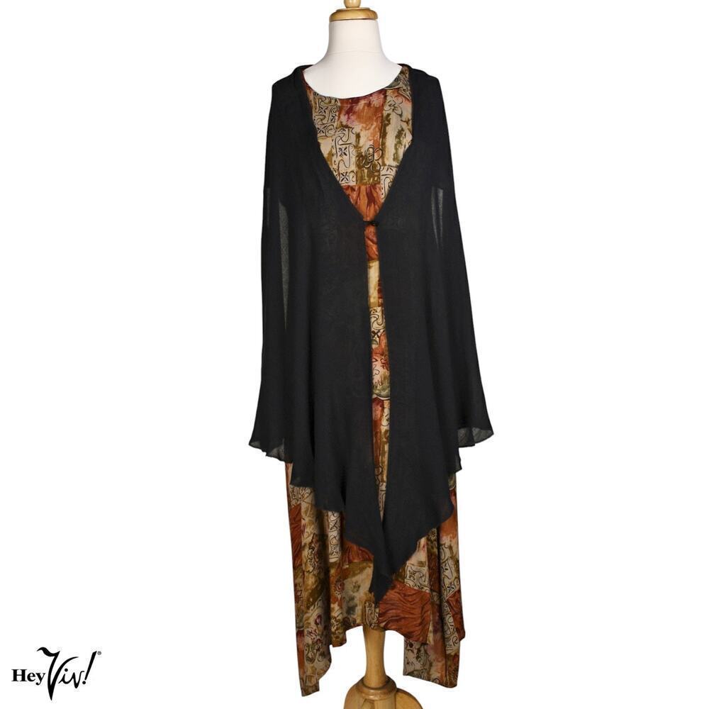 Donna Jessica Dress w Black Shawl Art Wear Cottagecore Size 2 B40 W40 - Hey Viv